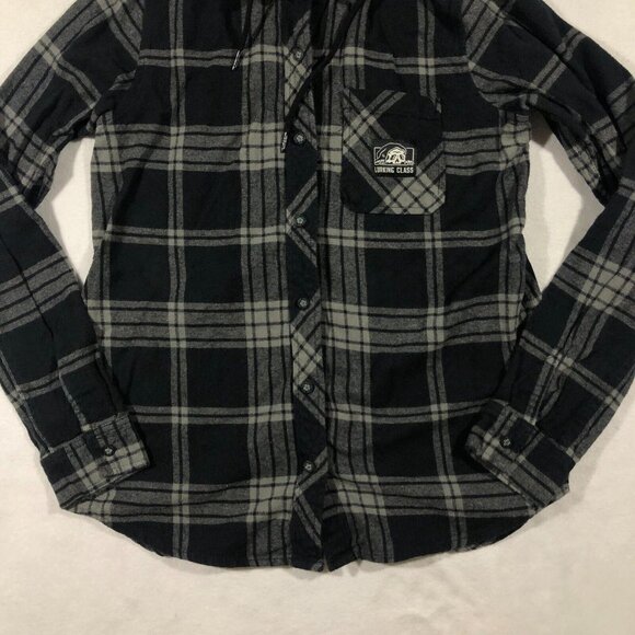Lurking Class Top Womens Medium Flannel Button Front Shirt Hood Graphic Skull - Picture 4 of 16